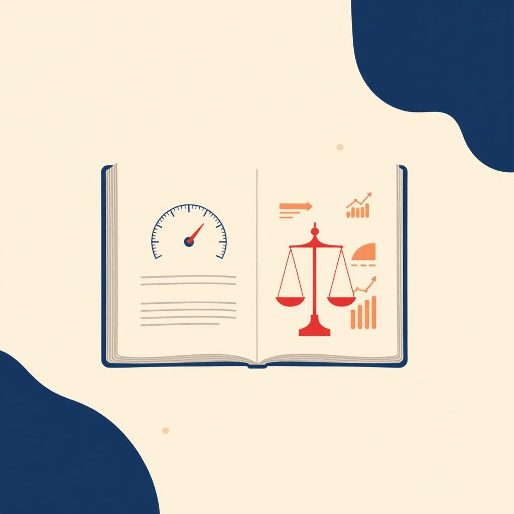 Carnet ouvert avec une balance et un baromètre, symboles de la méthode de mesure