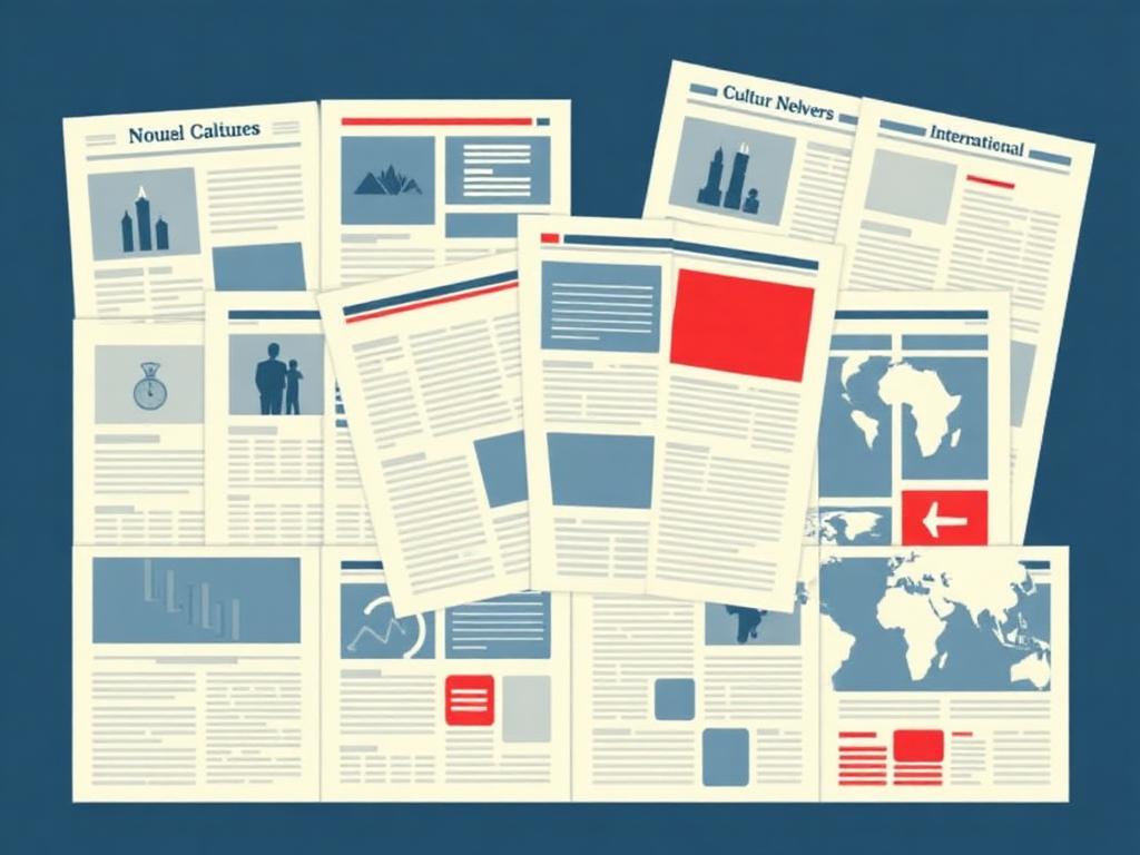 Pages de rubriques de presse disposées en mosaïque